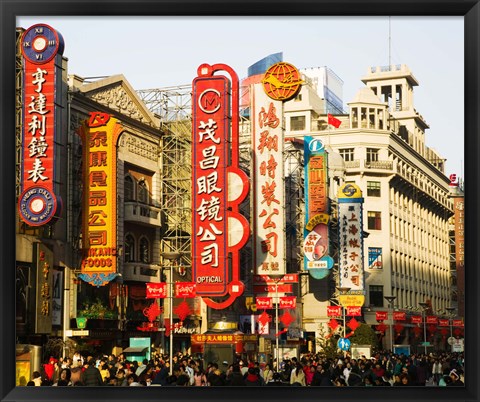 Framed Store signs on East Nanjing Road, Shanghai, China Print