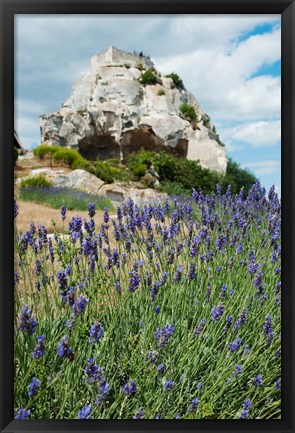 Framed Lavender field in front of ruins of fortress on a rock, Les Baux-de-Provence, Provence-Alpes-Cote d&#39;Azur, France Print