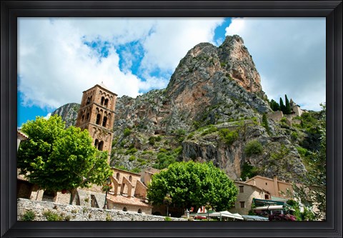 Framed Low angle view of a village at the mountainside, Moustiers-Sainte-Marie, Provence-Alpes-Cote d&#39;Azur, France Print