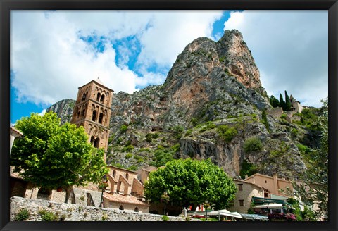 Framed Low angle view of a village at the mountainside, Moustiers-Sainte-Marie, Provence-Alpes-Cote d&#39;Azur, France Print