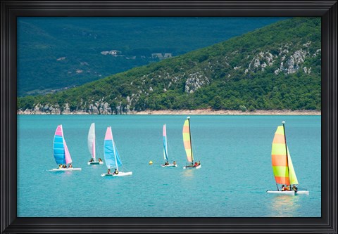 Framed Windsurfers on the lake, Lac de Sainte Croix, Sainte-Croix-Du-Verdon, Provence-Alpes-Cote d&#39;Azur, France Print
