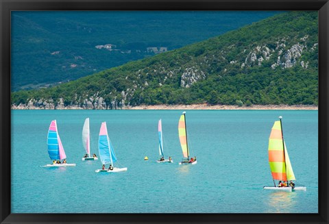 Framed Windsurfers on the lake, Lac de Sainte Croix, Sainte-Croix-Du-Verdon, Provence-Alpes-Cote d&#39;Azur, France Print