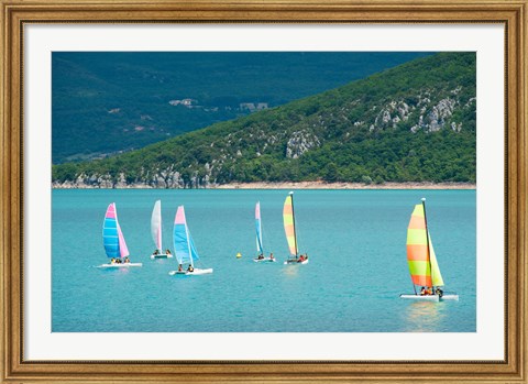 Framed Windsurfers on the lake, Lac de Sainte Croix, Sainte-Croix-Du-Verdon, Provence-Alpes-Cote d&#39;Azur, France Print