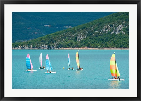 Framed Windsurfers on the lake, Lac de Sainte Croix, Sainte-Croix-Du-Verdon, Provence-Alpes-Cote d&#39;Azur, France Print