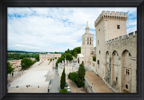 Framed Palace in a city, Notre-Dame Des Domes, Le Palais des Papes, Palais Des Papes,  Provence-Alpes-Cote d&#39;Azur, France Print