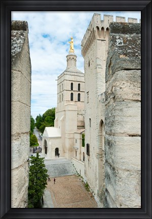 Framed Church in a city, Cathedrale Notre-Dame des Doms d&#39;Avignon, Palais des Papes, Provence-Alpes-Cote d&#39;Azur, France Print