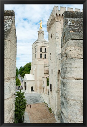 Framed Church in a city, Cathedrale Notre-Dame des Doms d&#39;Avignon, Palais des Papes, Provence-Alpes-Cote d&#39;Azur, France Print