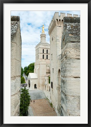 Framed Church in a city, Cathedrale Notre-Dame des Doms d&#39;Avignon, Palais des Papes, Provence-Alpes-Cote d&#39;Azur, France Print