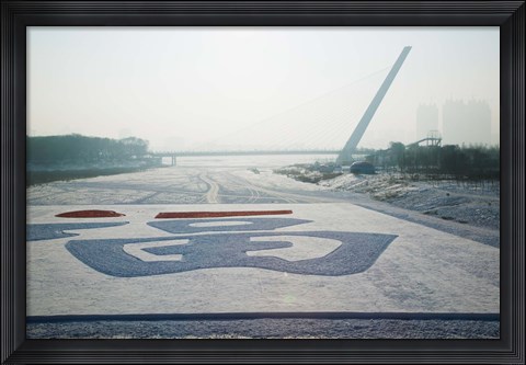 Framed Songhuajiang Highway Bridge across the frozen Songhua River, Harbin, China Print
