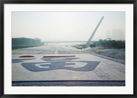 Framed Songhuajiang Highway Bridge across the frozen Songhua River, Harbin, China Print