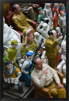 Framed Antique store display of Chairman Mao&#39;s communist era souvenir statues, Hollywood Road, Central District, Hong Kong Print