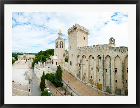 Framed Buildings in a city, Cathedrale Notre-Dame des Doms d&#39;Avignon, Palais des Papes, Provence-Alpes-Cote d&#39;Azur, France Print