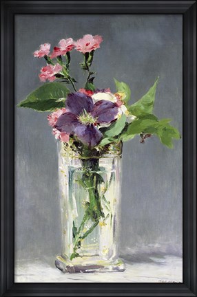 Framed Pinks and Clematis in a Crystal Vase, c.1882 Print