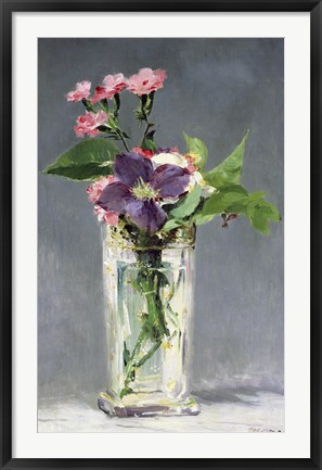 Framed Pinks and Clematis in a Crystal Vase, c.1882 Print