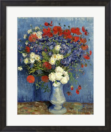 Framed Still Life: Vase with Cornflowers and Poppies, 1887 Print