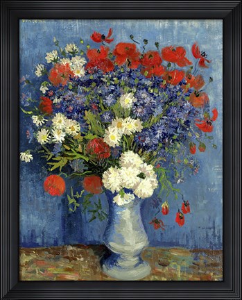 Framed Still Life: Vase with Cornflowers and Poppies, 1887 Print