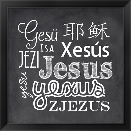 Framed Jesus in Different Languages Chalkboard Print