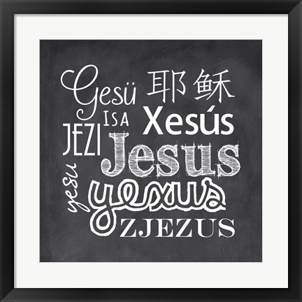 Framed Jesus in Different Languages Chalkboard Print