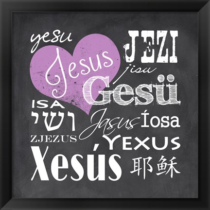 Framed Jesus in Different Languages with Heart Print