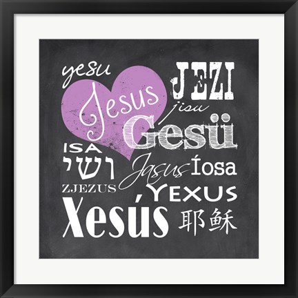 Framed Jesus in Different Languages with Heart Print