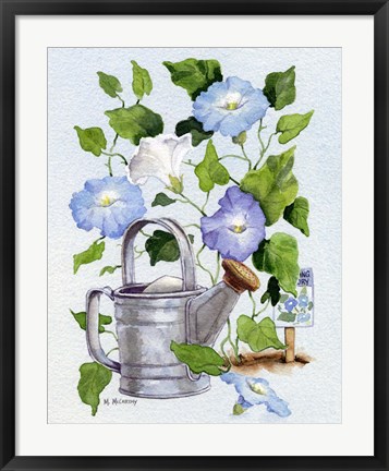Framed Watering Can And Morning Glories Print