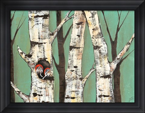 Framed Birch Grove on Teal I Print