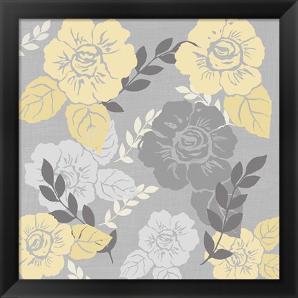 Framed Yellow Roses on Grey I Print