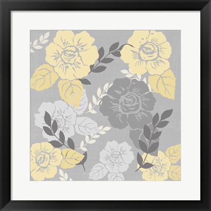 Framed Yellow Roses on Grey I Print