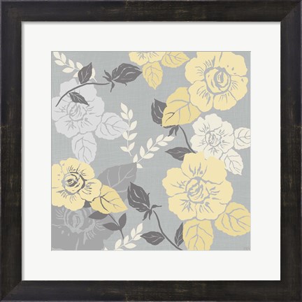 Framed Yellow Roses on Grey II Print