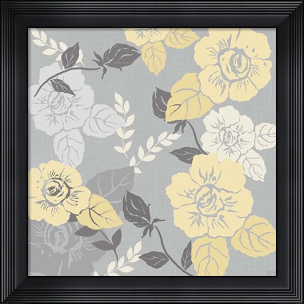 Framed Yellow Roses on Grey II Print