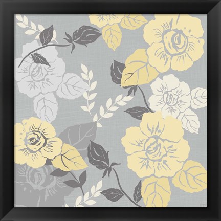 Framed Yellow Roses on Grey II Print