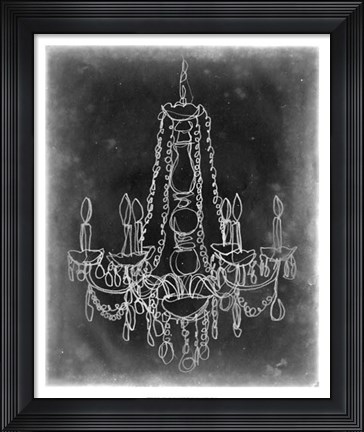 Framed Chalkboard Chandelier Sketch I Print