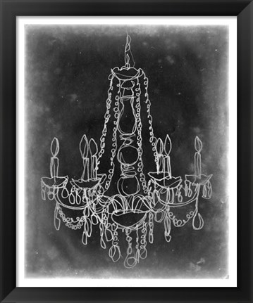 Framed Chalkboard Chandelier Sketch I Print