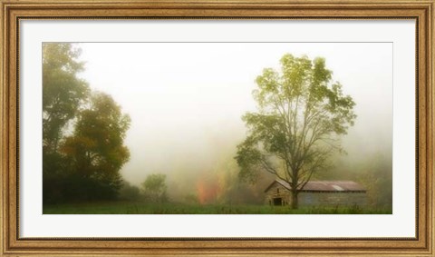 Framed Fog at the Farm Print