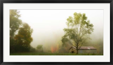 Framed Fog at the Farm Print