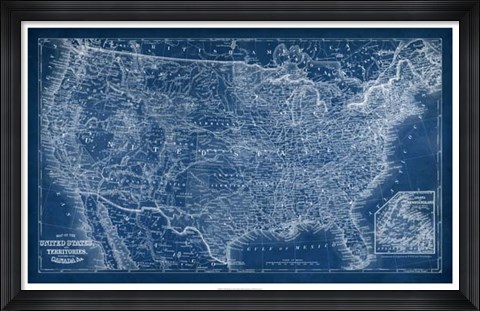 Framed US Map Blueprint Print