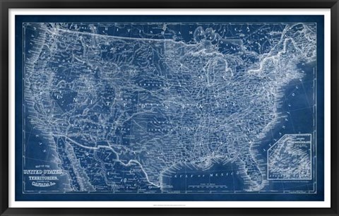 Framed US Map Blueprint Print