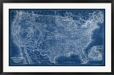 Framed US Map Blueprint Print