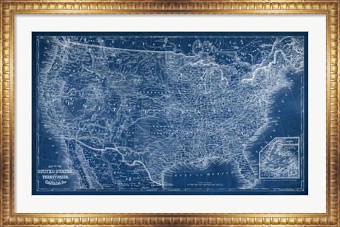 Framed US Map Blueprint Print