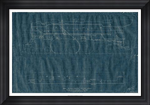 Framed Train Blueprint II Print
