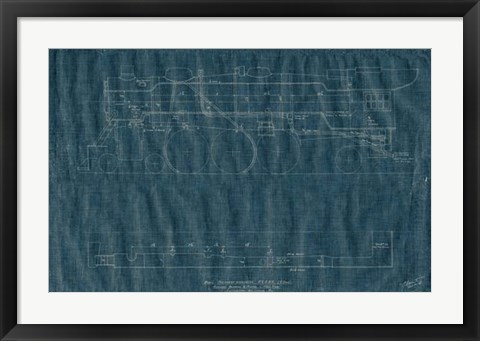 Framed Train Blueprint II Print