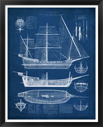 Framed Antique Ship Blueprint I Print