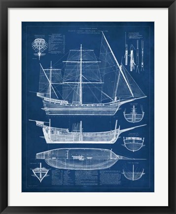 Framed Antique Ship Blueprint I Print