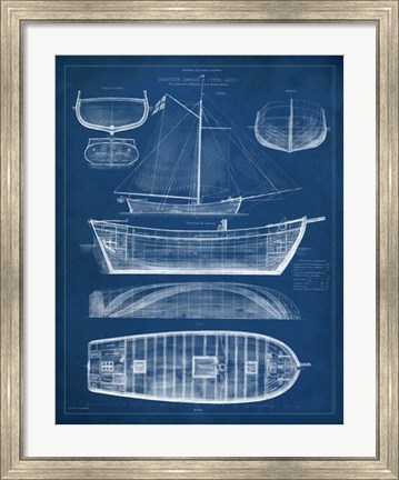 Framed Antique Ship Blueprint II Print