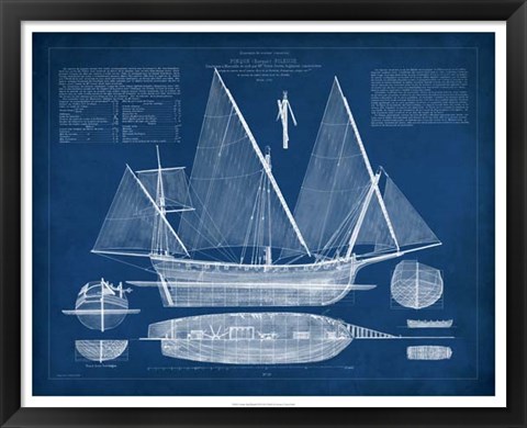 Framed Antique Ship Blueprint III Print