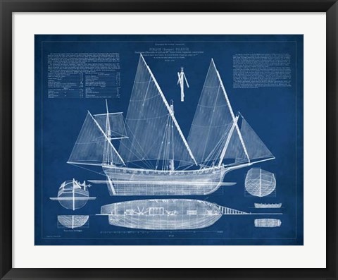 Framed Antique Ship Blueprint III Print