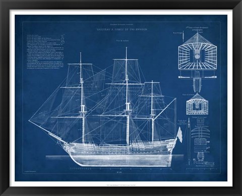 Framed Antique Ship Blueprint IV Print