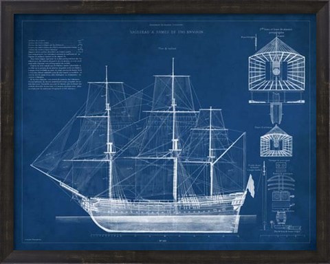 Framed Antique Ship Blueprint IV Print