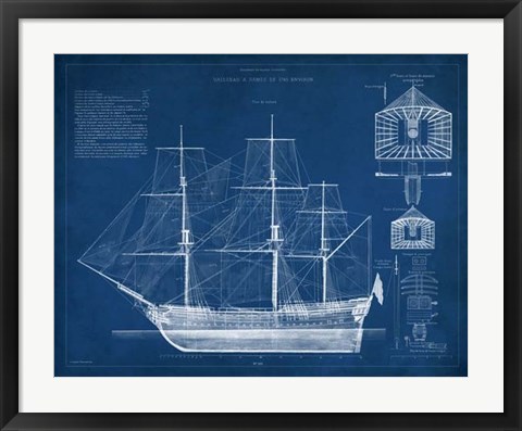 Framed Antique Ship Blueprint IV Print