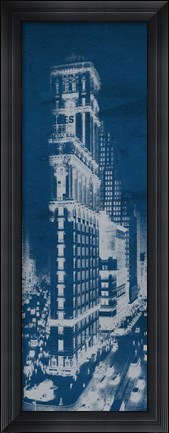 Framed Times Square Postcard Blueprint Panel Print